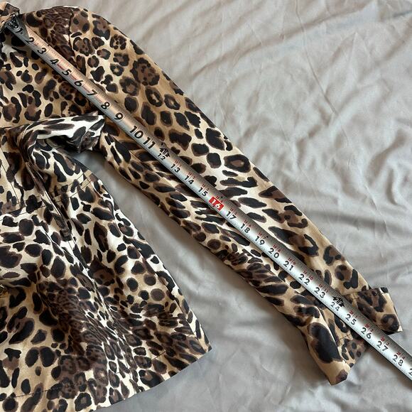 Zara Brown/Black Cheetah Print, Gold Button, Lined, Belted, Trench Coat- M - Picture 10 of 11